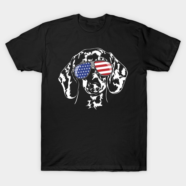 Proud Dachshund American Flag sunglassesdog T-Shirt by wilsigns